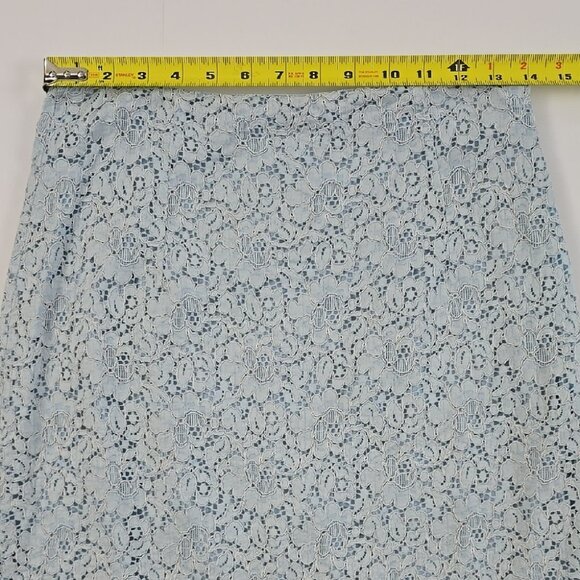 ZARA Basic Women's Light Blue Embroidered Lace Pencil Skirt Back Slit Size M - Picture 12 of 15